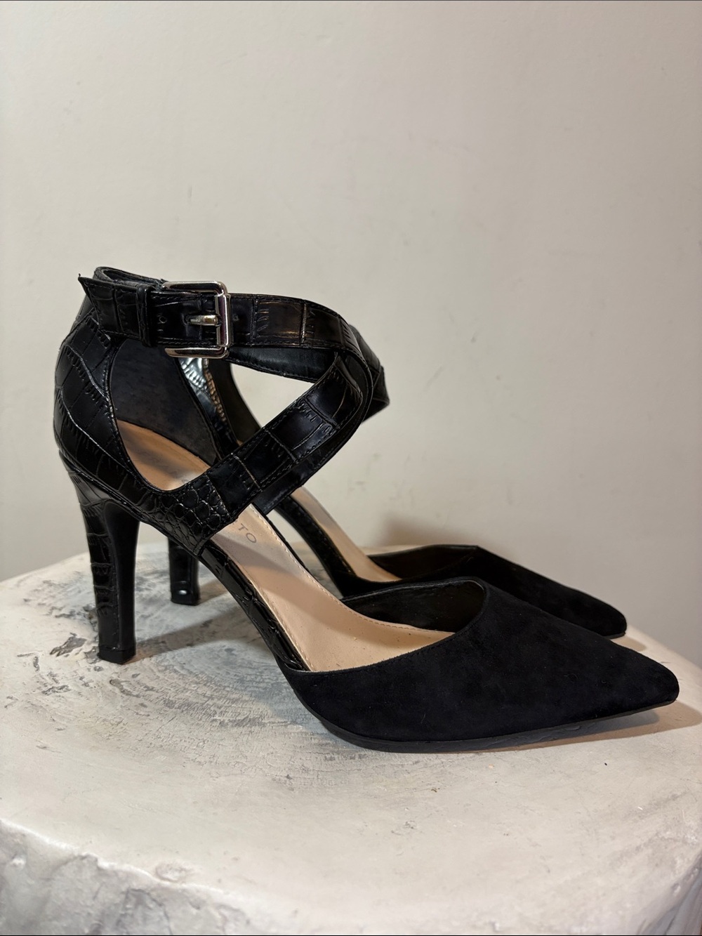 Franco Sarto Anazio Mixed Media Snakeskin Embossed Python and Suede Pointed Toe
